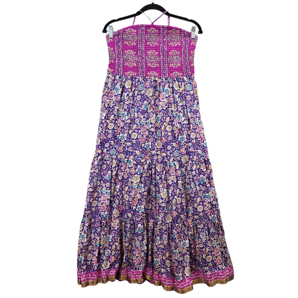 Maeve Anthropologie Daleka Day Dress Silk Smocked Tiered Maxi Floral Halter M‎